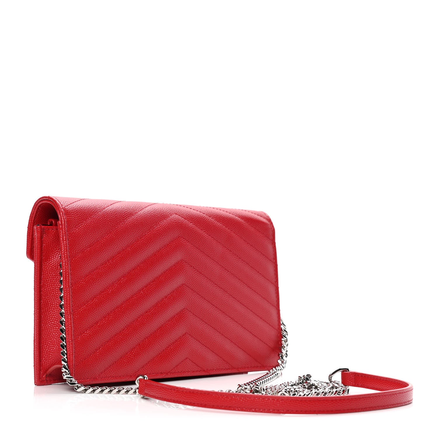 Saint Laurent Grain De Poudre Matelasse Chevron Monogram Envelope Chain Wallet New Red 3 of 5