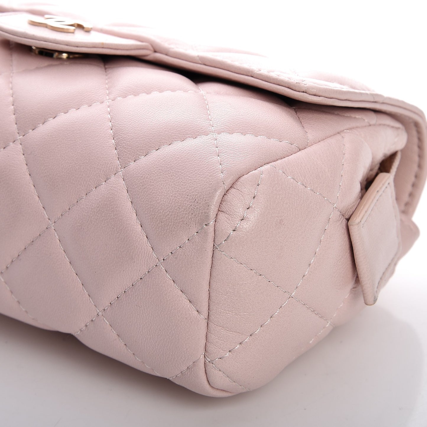 Lambskin Quilted Flap Cosmetic Case Light Pink