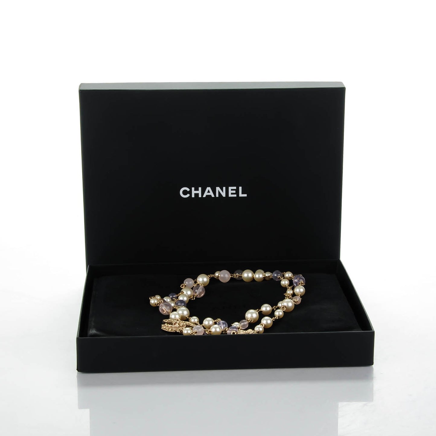 Pearl Beaded Enamel CC Long Necklace Gold