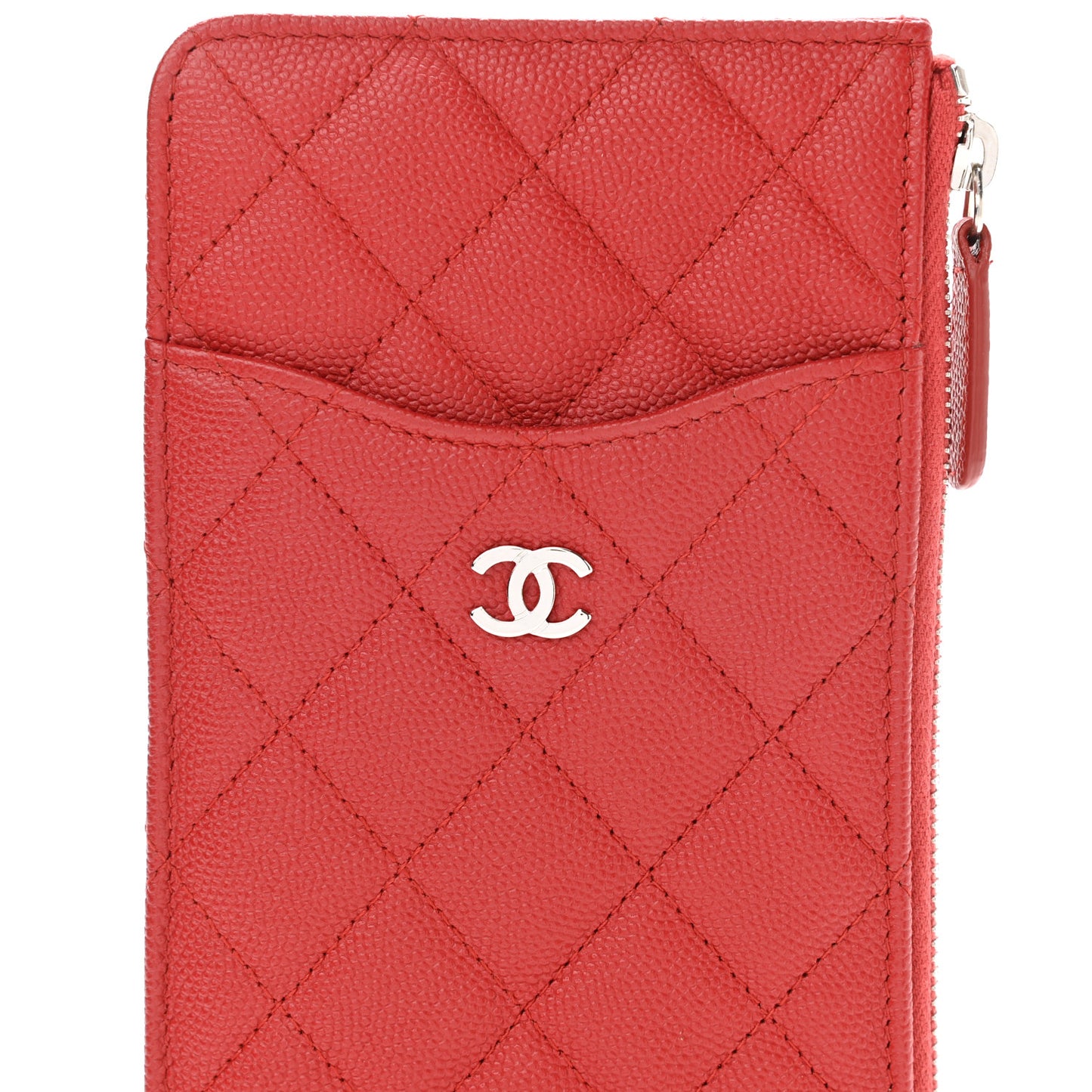 Caviar Quilted Classic Flat Wallet Pouch Red