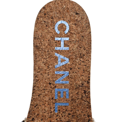 Chanel Tweed Mixed Fibers Cork CC Mule Sandal 37 Navy Blue White Blue 7 of 8