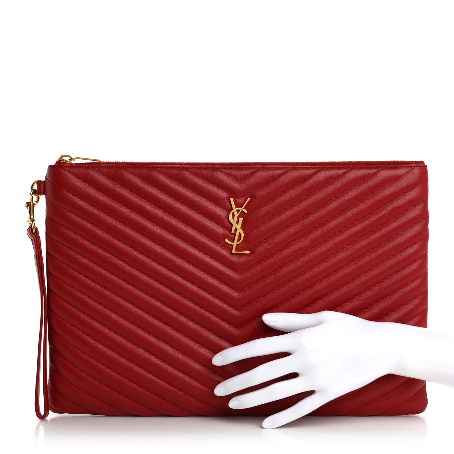 Calfskin Matelasse Chevron Monogram Document Holder Rouge Eros