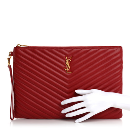 Saint Laurent Calfskin Matelasse Chevron Monogram Document Holder Rouge Eros 2 of 13