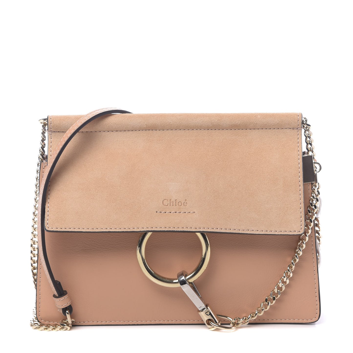Calfskin Suede Mini Chain Faye Shoulder Bag Milky Orange