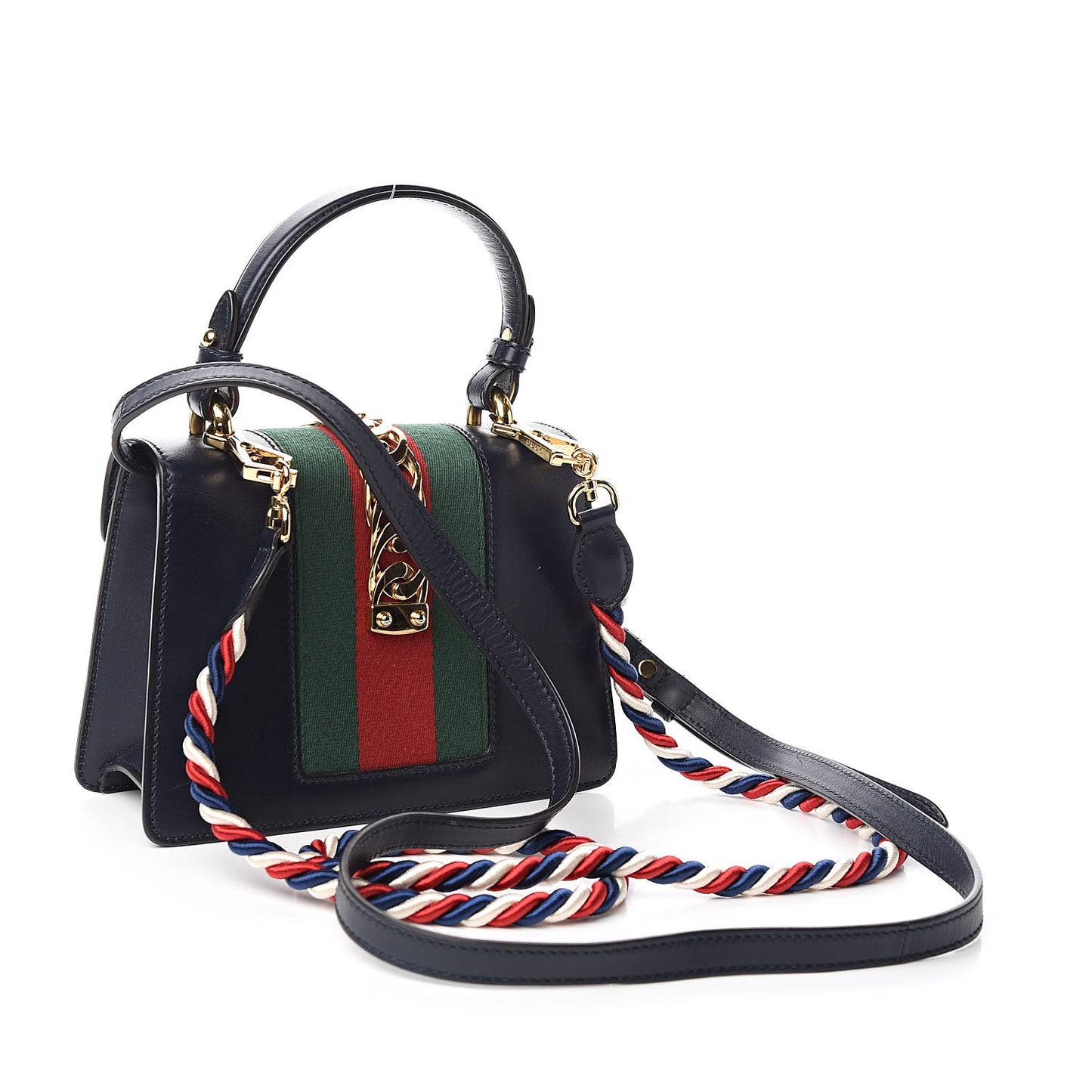 Calfskin Embroidered Mini Sylvie Top Handle Bag Blue