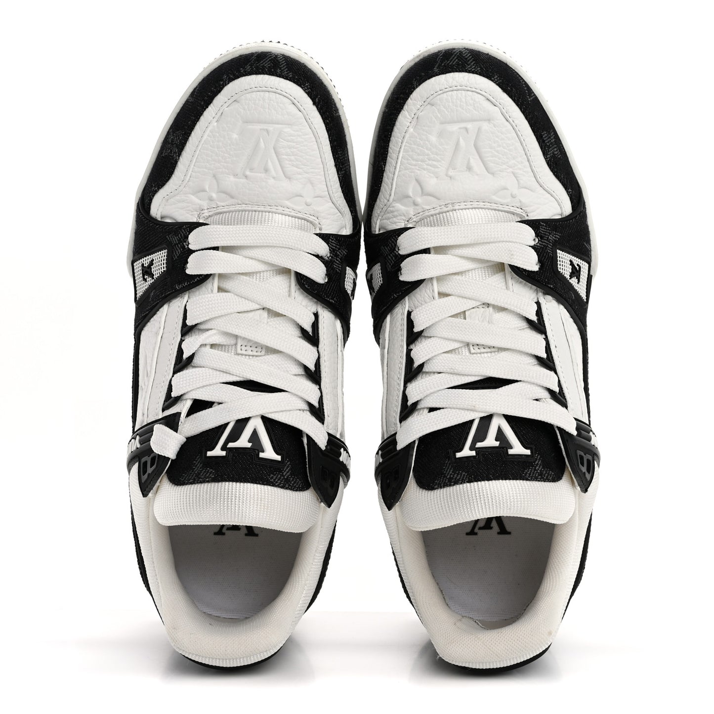 Calfskin Embossed Monogram Denim Womens LV Trainer Sneakers 38.5 Black