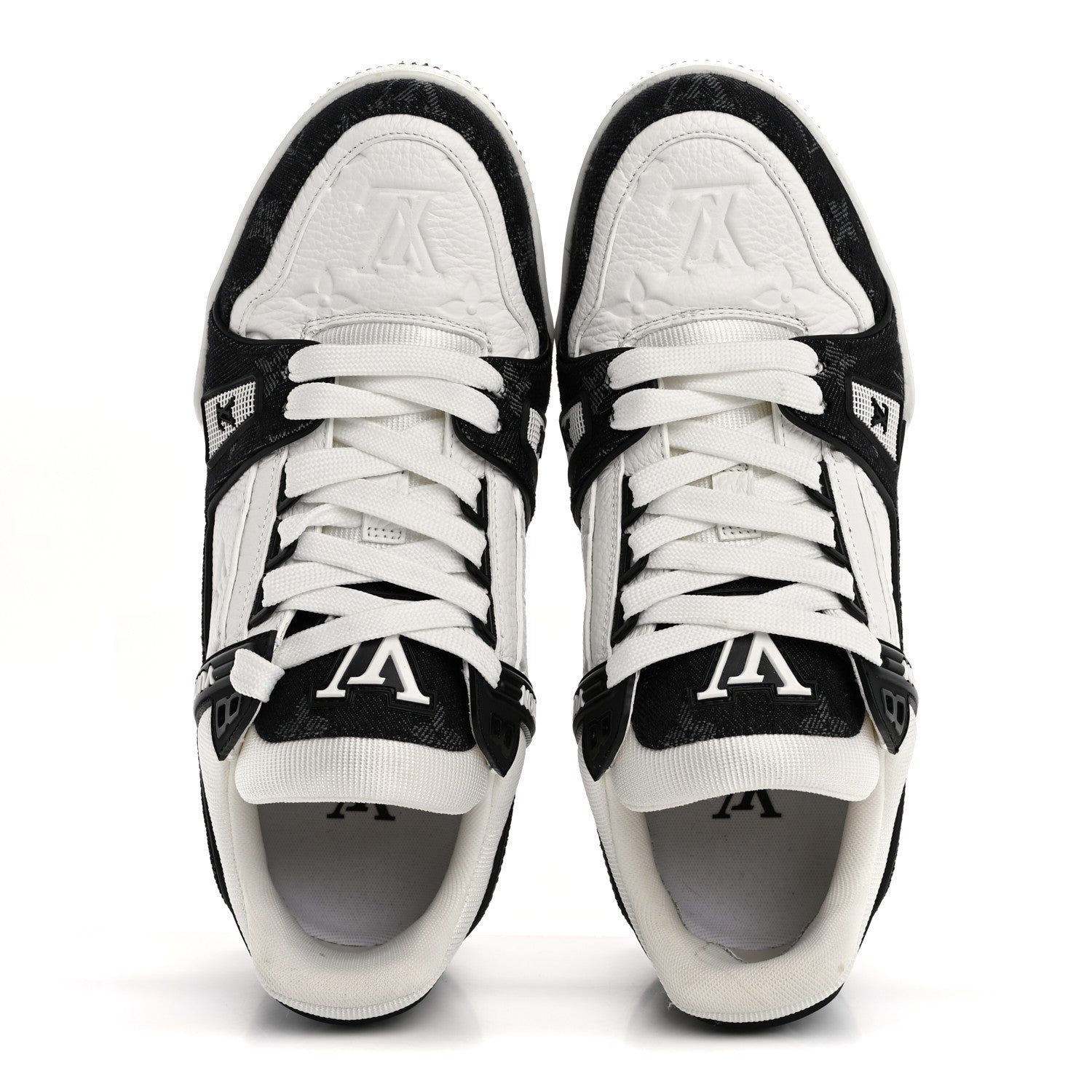 Louis Vuitton Calfskin Embossed Monogram Denim Womens LV Trainer Sneakers 38.5 Black 2 of 10