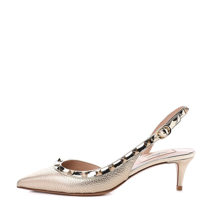 Valentino Garavani Metallic Pebbled Calfskin Rockstud Half D'Orsay Slingback 50mm Pumps 36 Platino 1 of 9