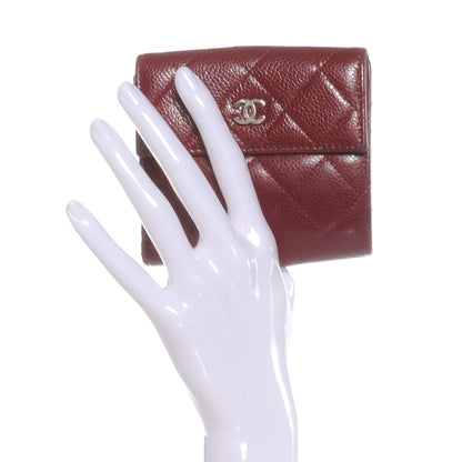 Chanel Caviar Quilted Compact Flap Wallet Dark Red 2 of 7