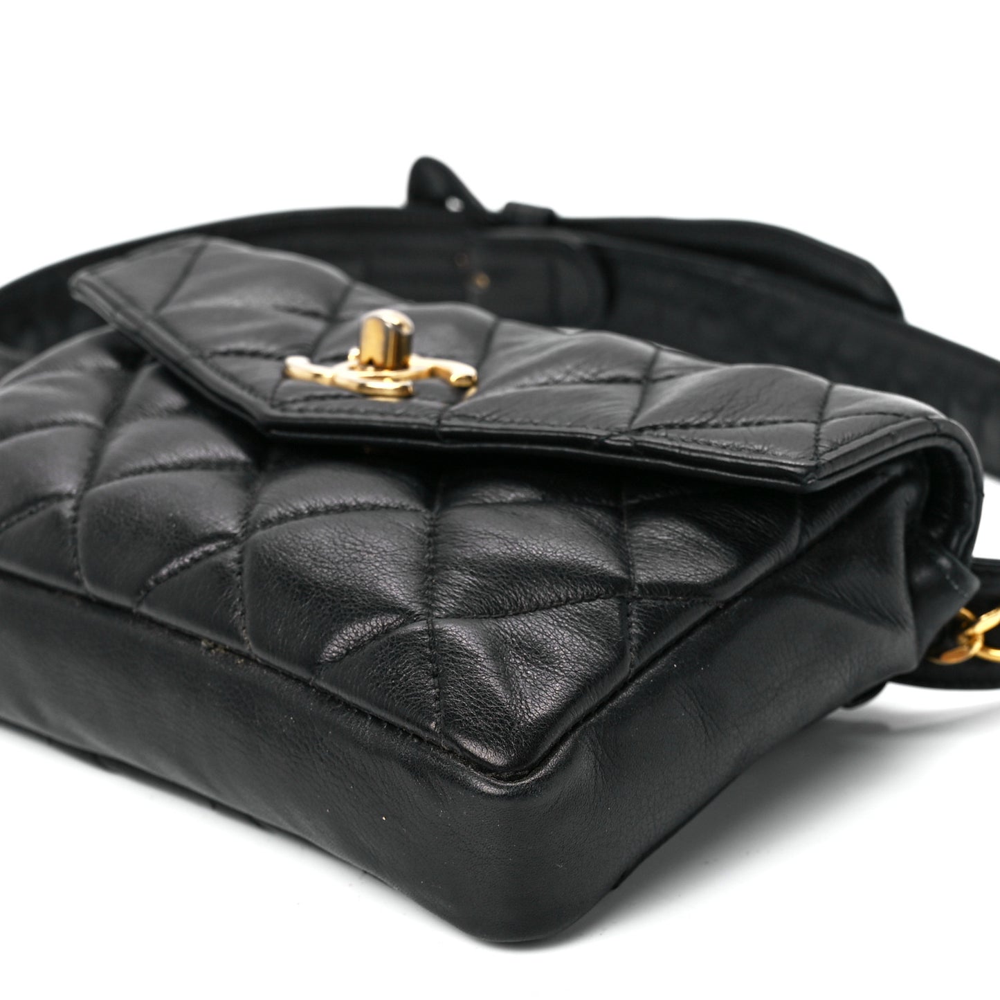 Calfskin Quilted Flap Waist Belt Bag 70 28 Black