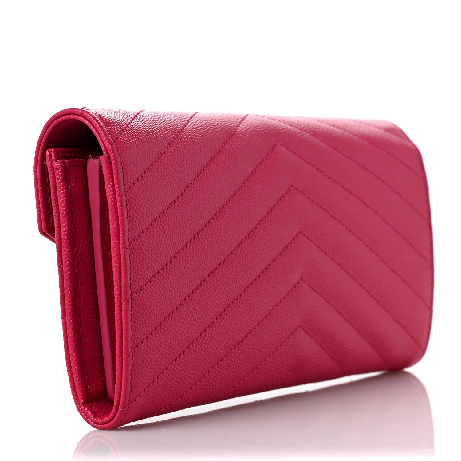 Saint Laurent Grain De Poudre Matelasse Chevron Monogram Flap Wallet Fuxia 3 of 8