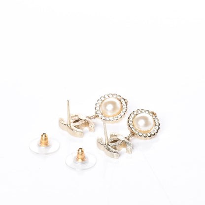 Chanel Crystal Pearl CC Lace Camellia Earrings Gold 5 of 5