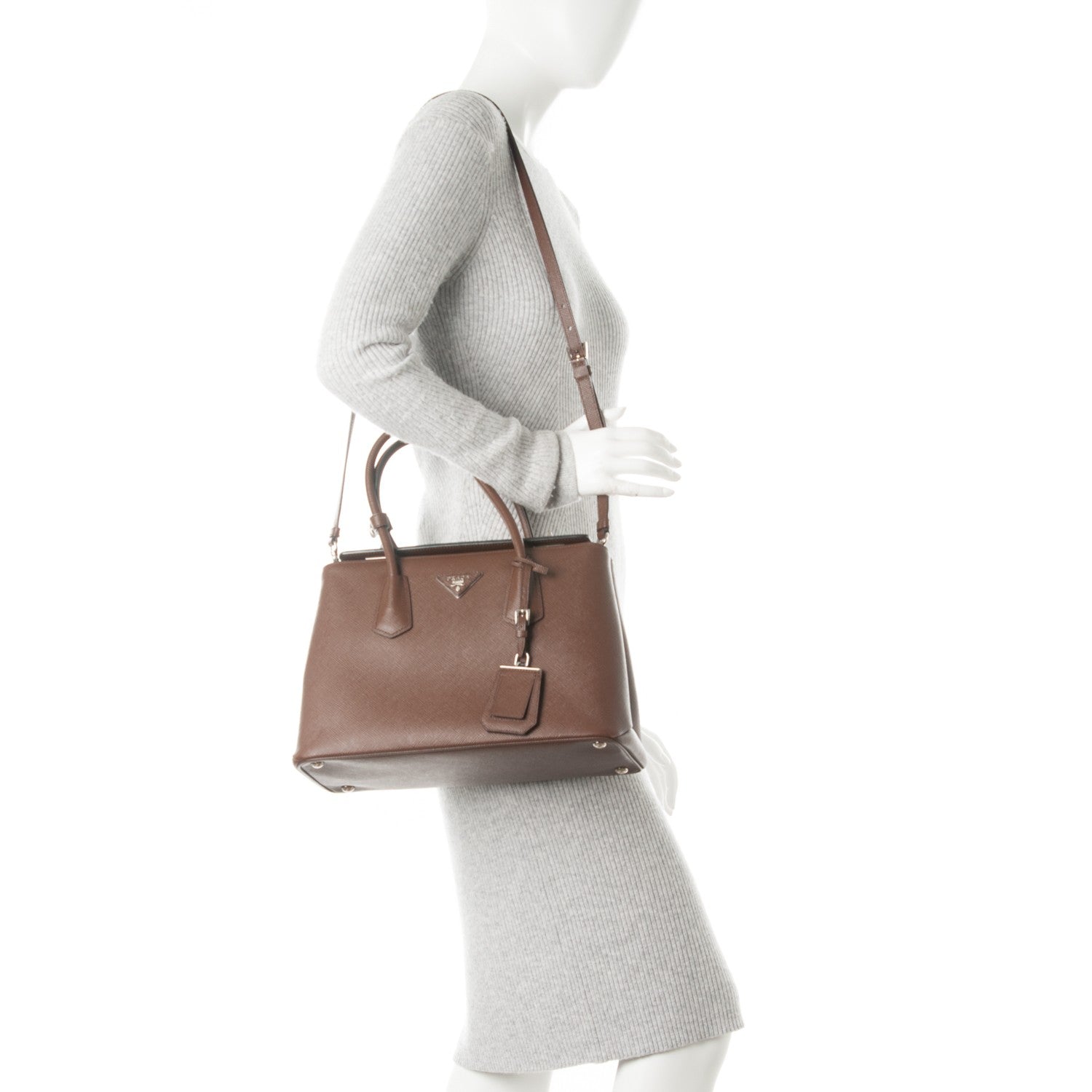 Prada Saffiano Cuir Twin Tote Cacao 2 of 7