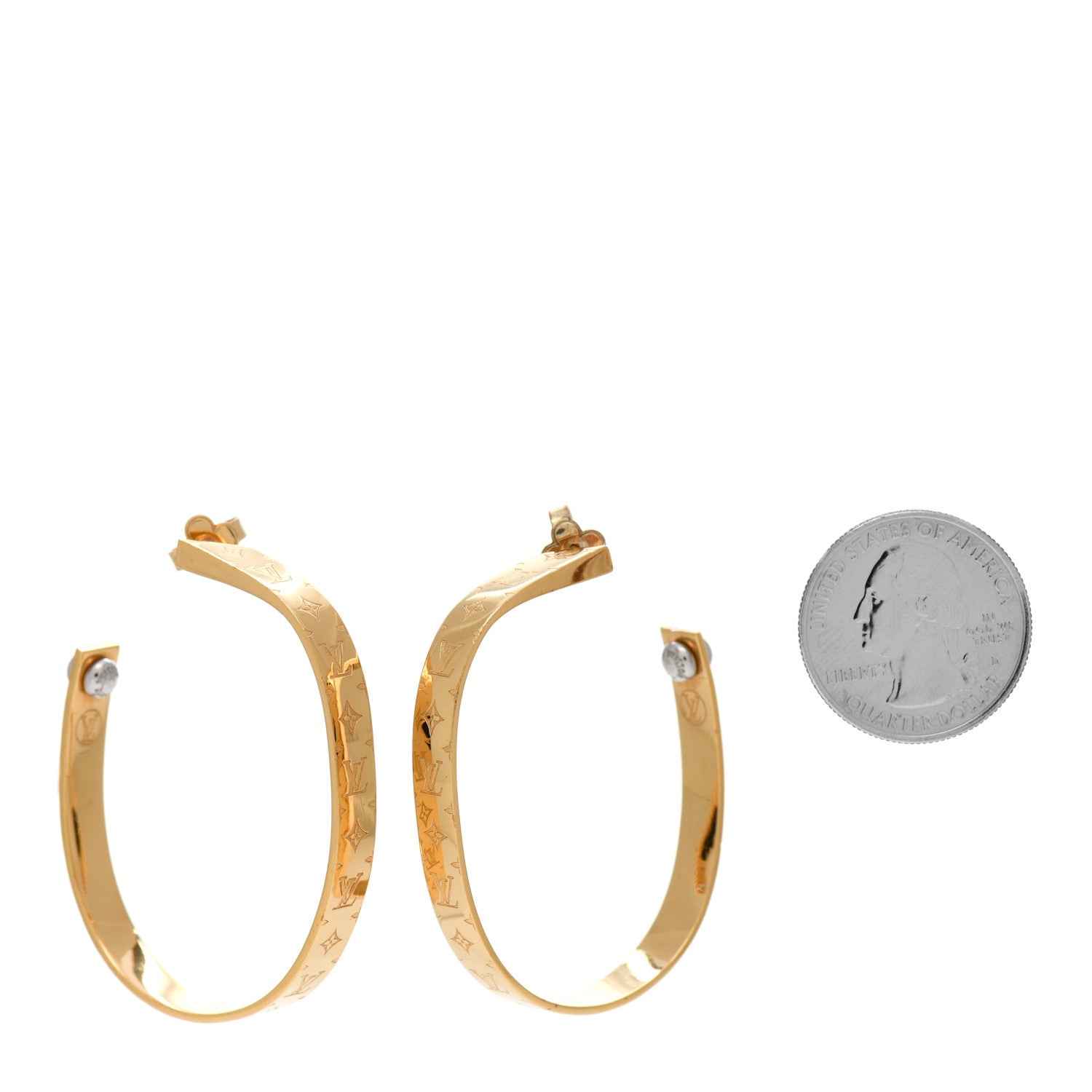Louis Vuitton Metal Nanogram Hoop Earrings Gold 2 of 5