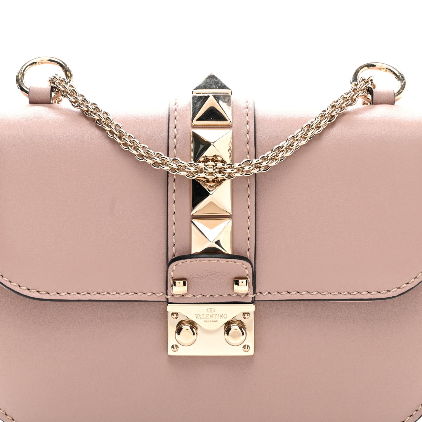 Vitello Small Glam Lock Rockstud Flap Poudre