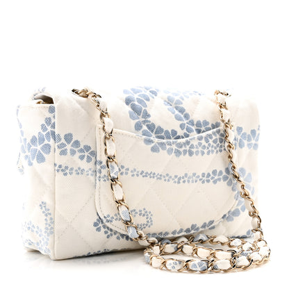 Chanel Printed Denim Coco Beach Quilted Small Single Flap Light Blue White 3 of 11