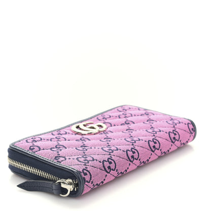 Gucci Monogram Multicolor Matelasse Diagonal GG Marmont Zip Around Wallet Pink Blue 4 of 10