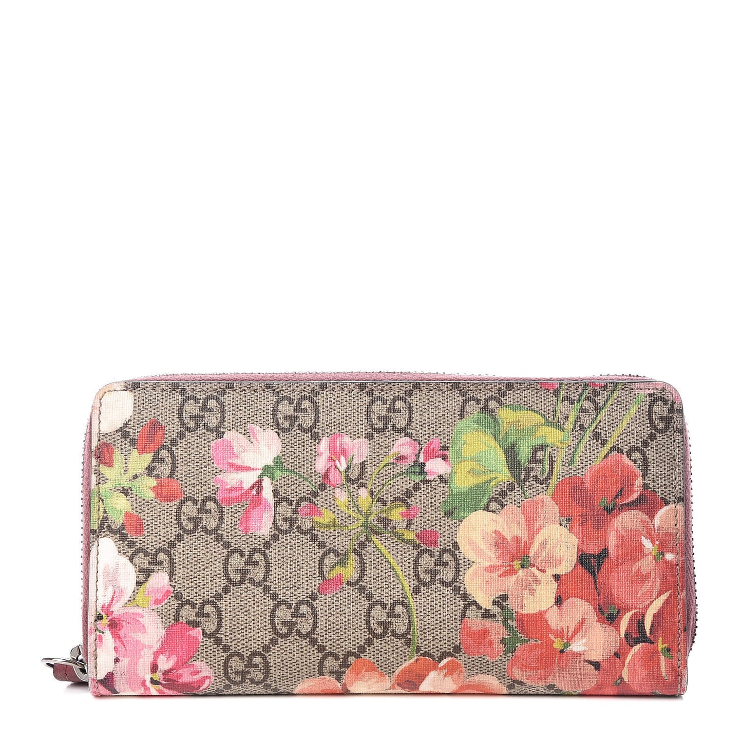 GG Supreme Monogram Blooms Zip Around Wallet Beige Multicolor Dry Rose