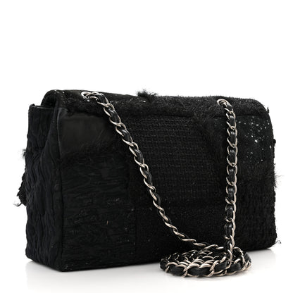 Chanel Tweed Faux Fur Patchwork Jumbo Single Flap Black 3 of 11