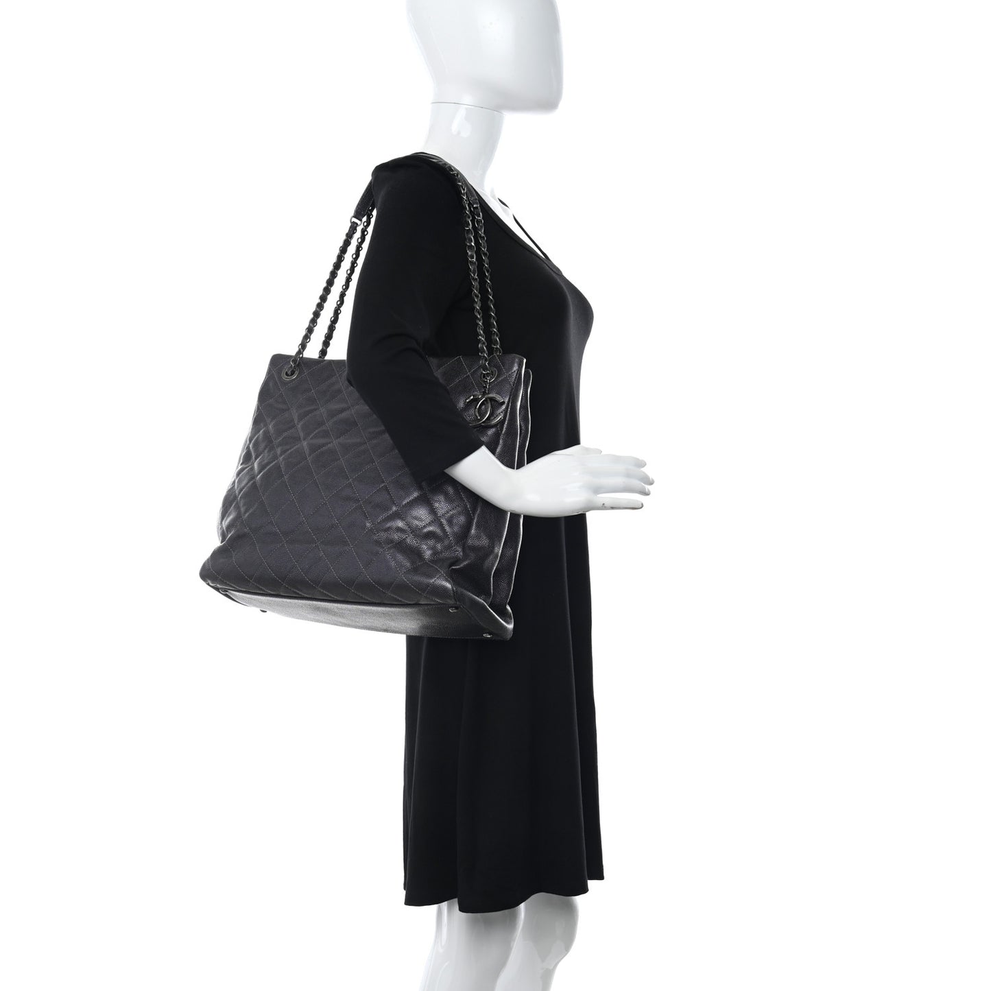 Iridescent Caviar Quilted Tall Chic Shopping Tote Argent