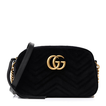 Gucci Velvet Matelasse Small GG Marmont Chain Shoulder Bag Black 1 of 10