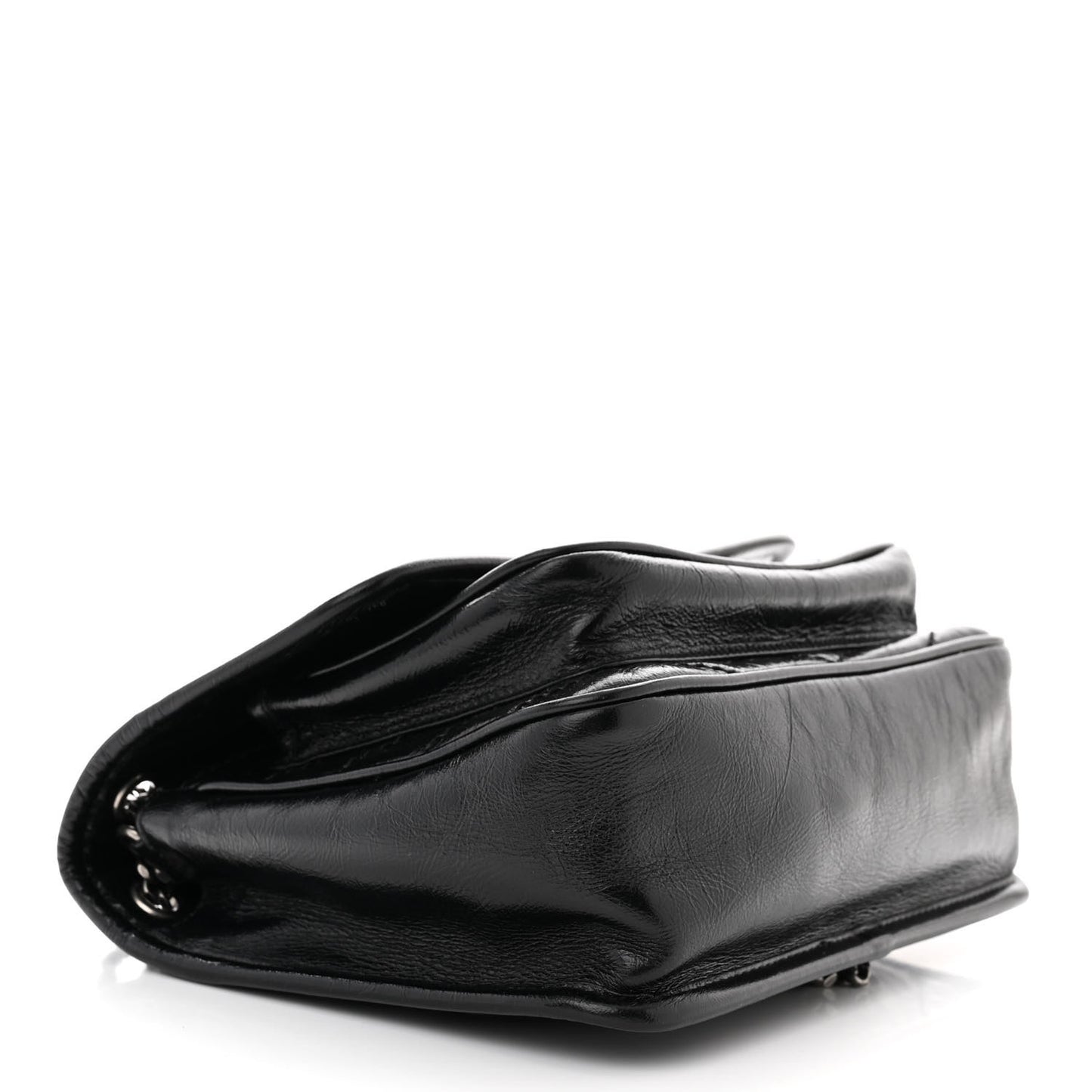 Crinkled Calfskin Matelasse Monogram Baby Niki Chain Satchel Black