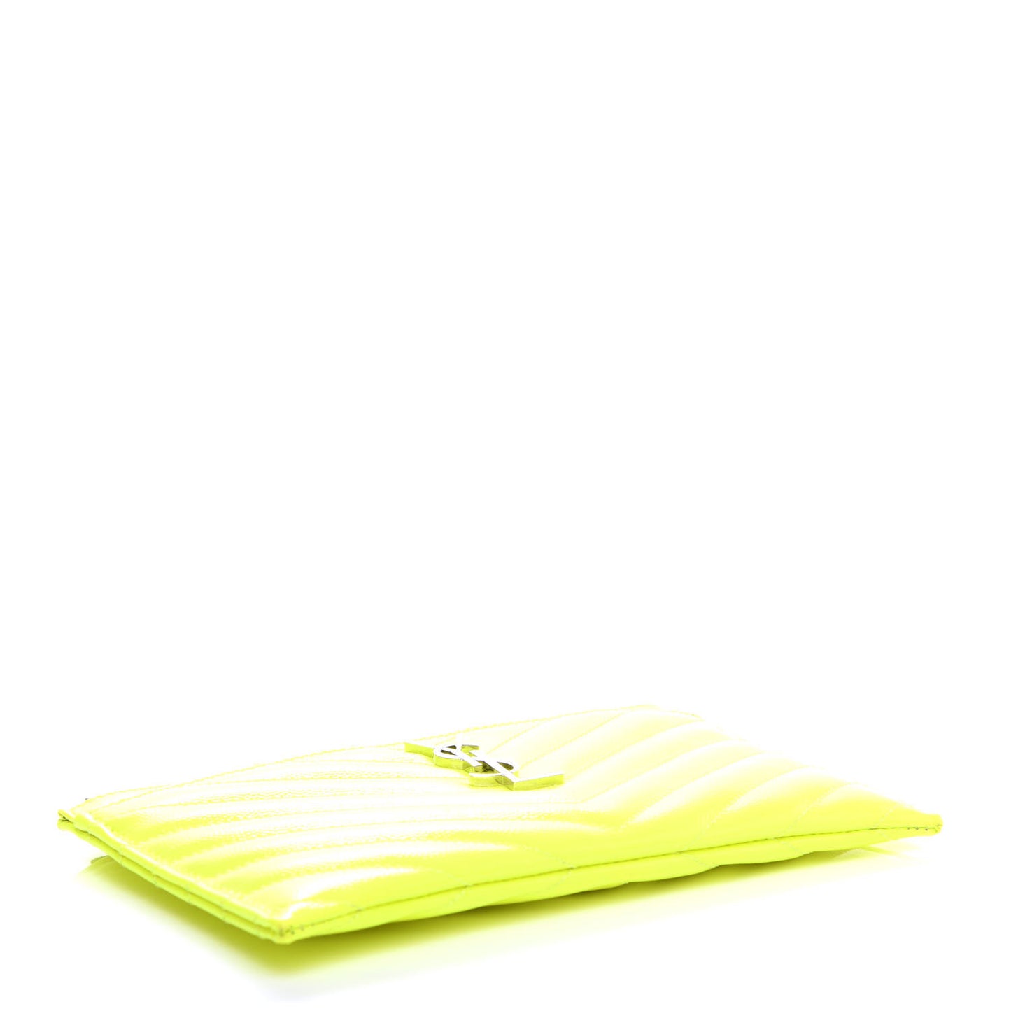 Patent Grain De Poudre Matelasse Chevron Monogram Bill Pouch Neon Yellow