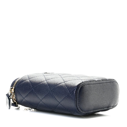 Chanel Caviar Quilted Small Vertical Coco Beauty Vanity Case With Chain Navy 3 of 9
