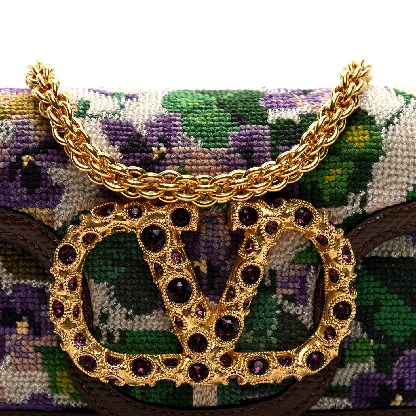 Fabric Crystal Embroidered Vlogo Small Loco Shoulder Bag Multicolor