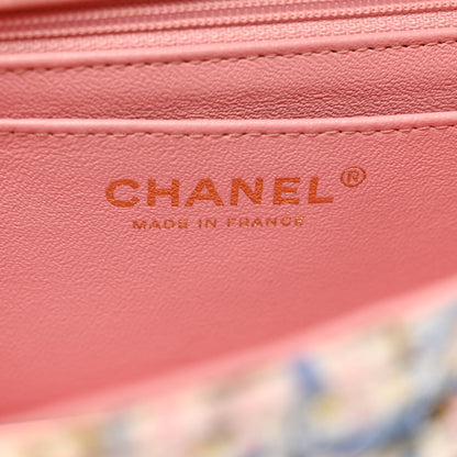 Chanel Tweed Quilted Mini Rectangular Flap Light Blue Pink Gold White 7 of 11