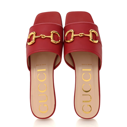 Nappa Horsebit Flat Slide Sandals 39 Red Blood