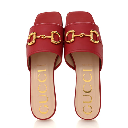 Gucci Nappa Horsebit Flat Slide Sandals 39 Red Blood 2 of 10