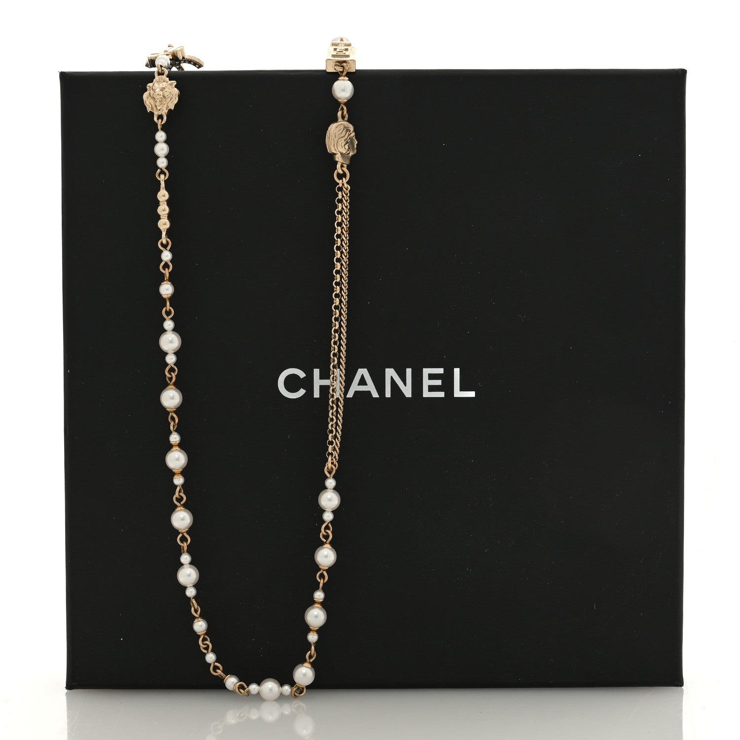 Chanel Pearl Crystal Graduated CC No.5 Perfume Bottle Flower Long Necklace Gold White 5 of 5