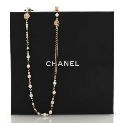 Chanel Pearl Crystal Graduated CC No.5 Perfume Bottle Flower Long Necklace Gold White 5 of 5