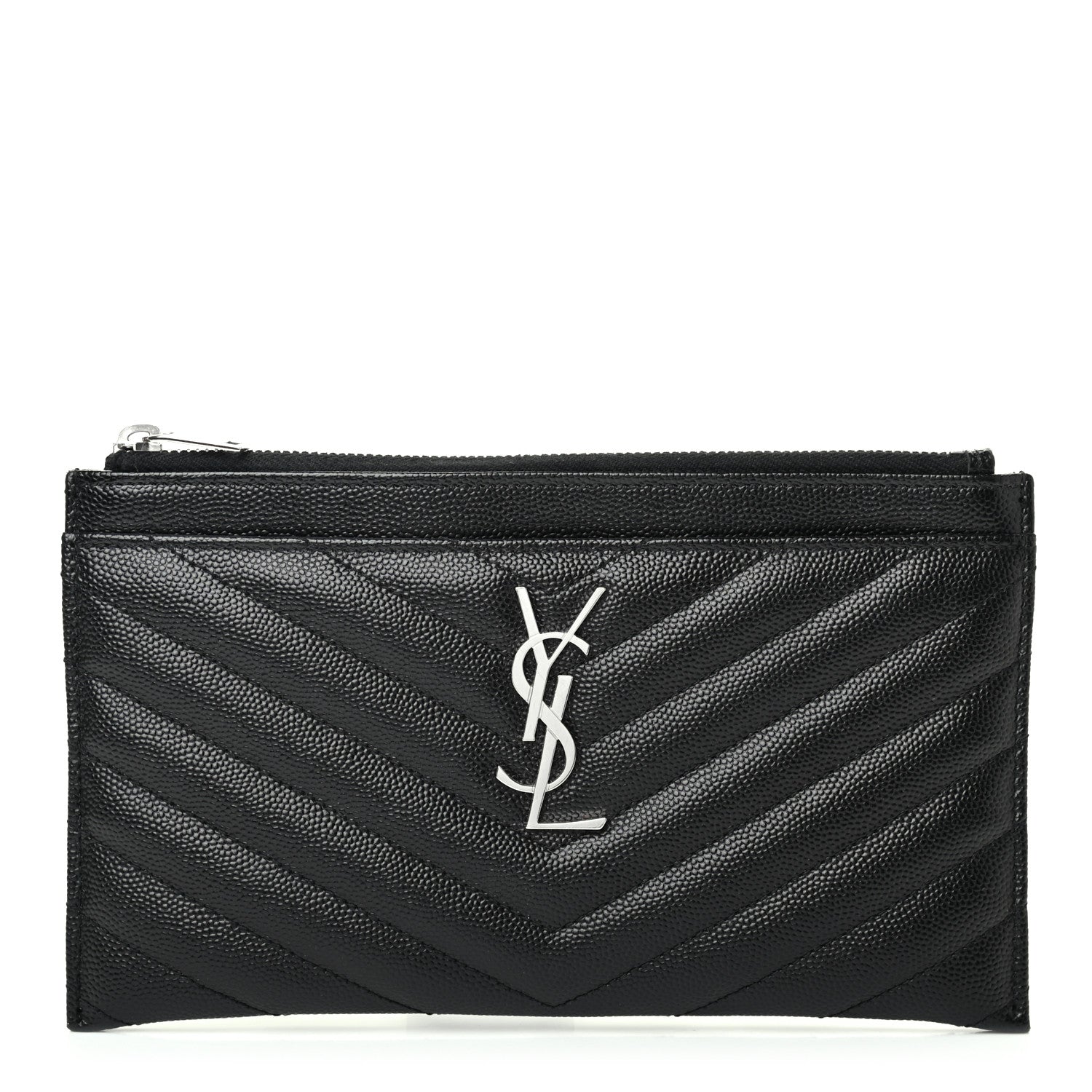 Saint Laurent Grain De Poudre Chevron Monogram Bill Pouch Black 1 of 6