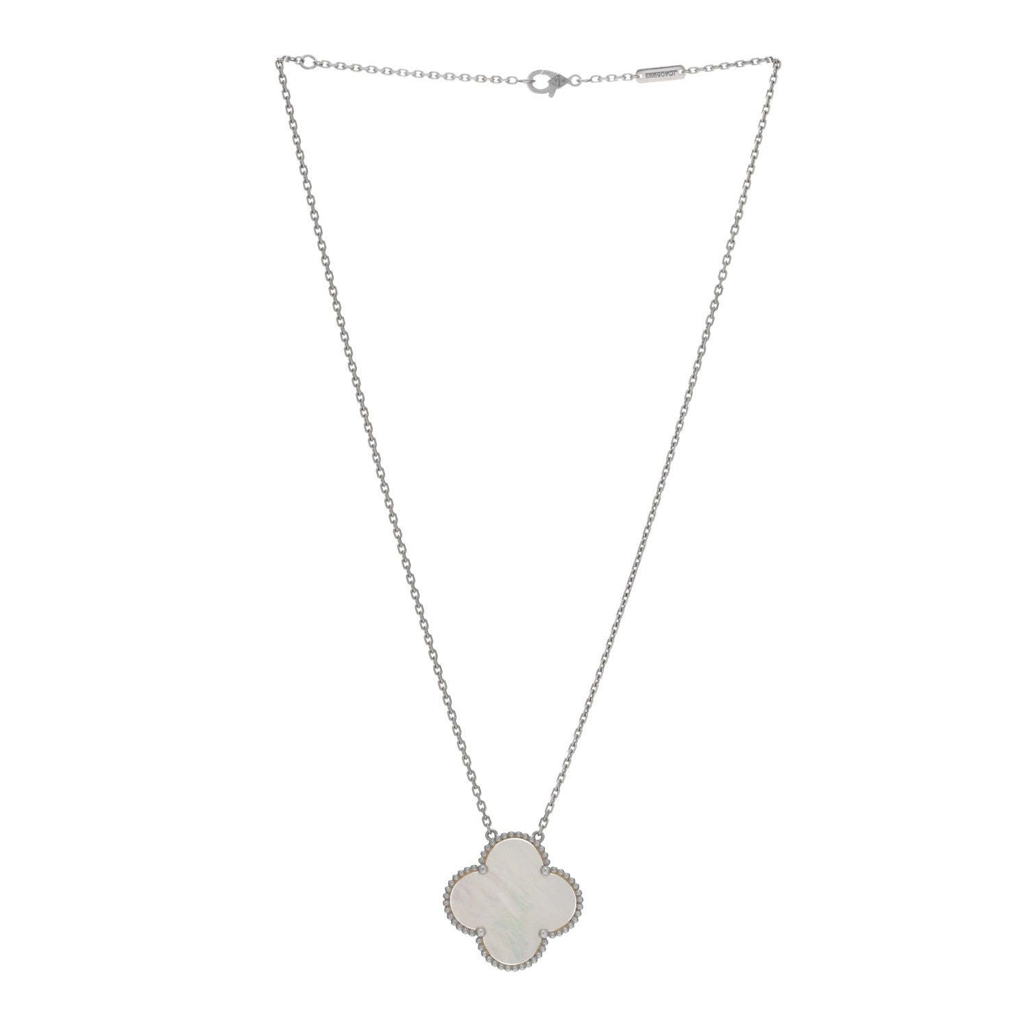 Van Cleef & Arpels 18K White Gold Mother of Pearl Magic Alhambra Pendant Necklace 4 of 5