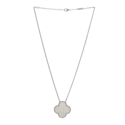 Van Cleef & Arpels 18K White Gold Mother of Pearl Magic Alhambra Pendant Necklace 4 of 5