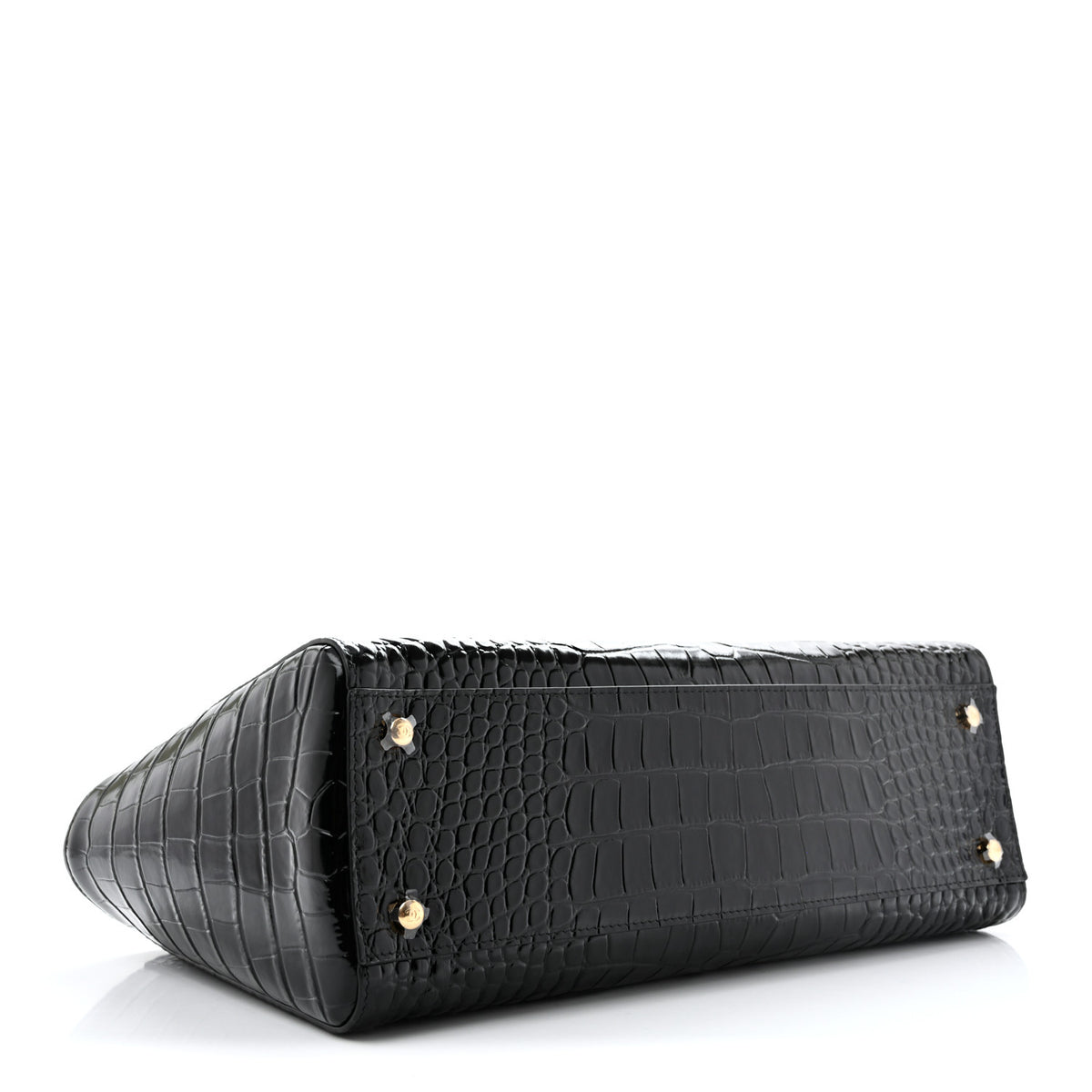 Calfskin Crocodile Embossed Archetype Small Shopping Tote Black