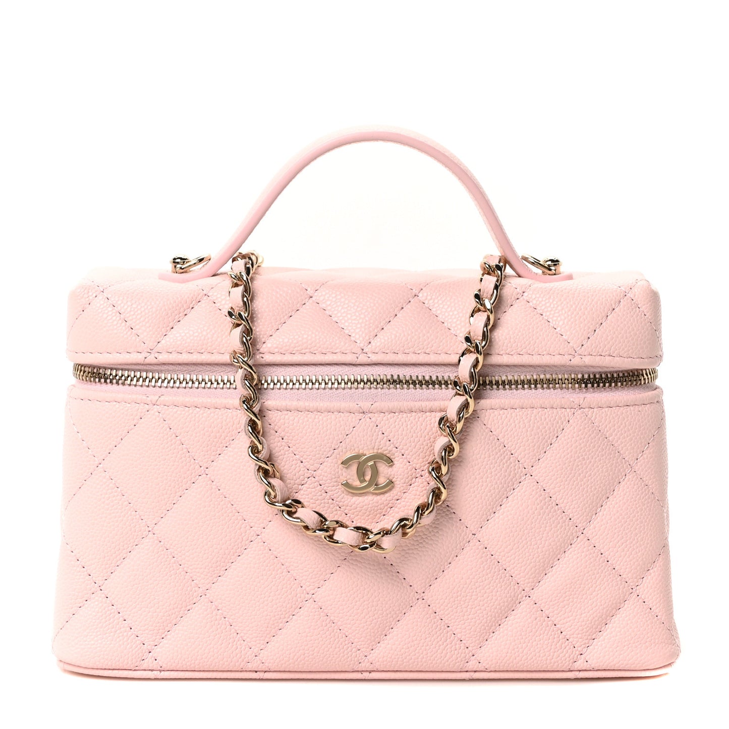 Caviar Quilted Top Handle Slim Vanity With Chain Light Pink