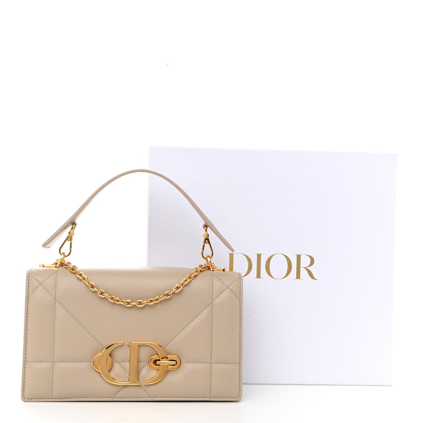 Lambskin Maxi Cannage 30 Montaigne Chain Top Handle Bag Beige