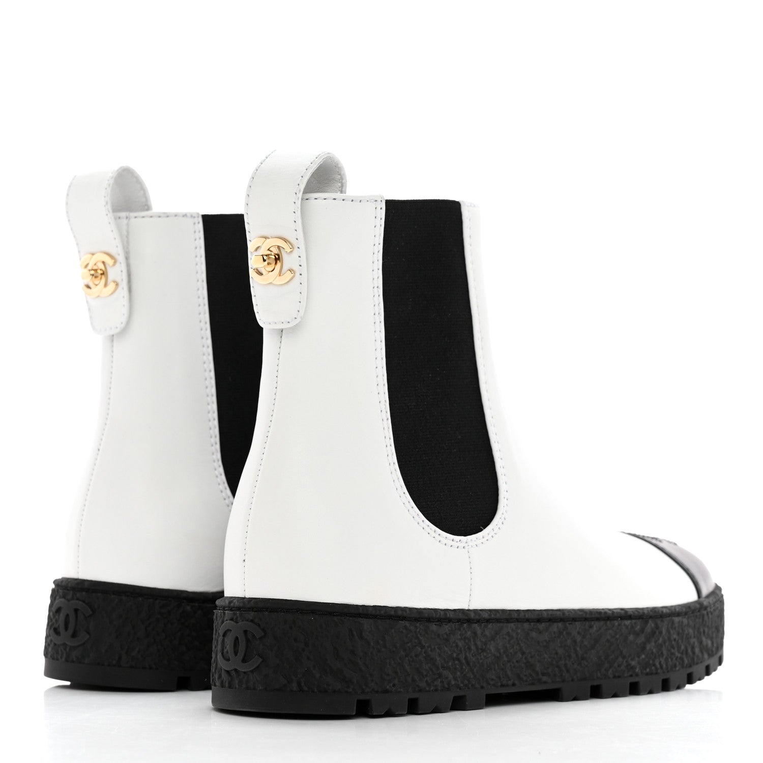 Chanel Calfskin Cap Toe CC Ankle Boots 37.5 White Black 4 of 10