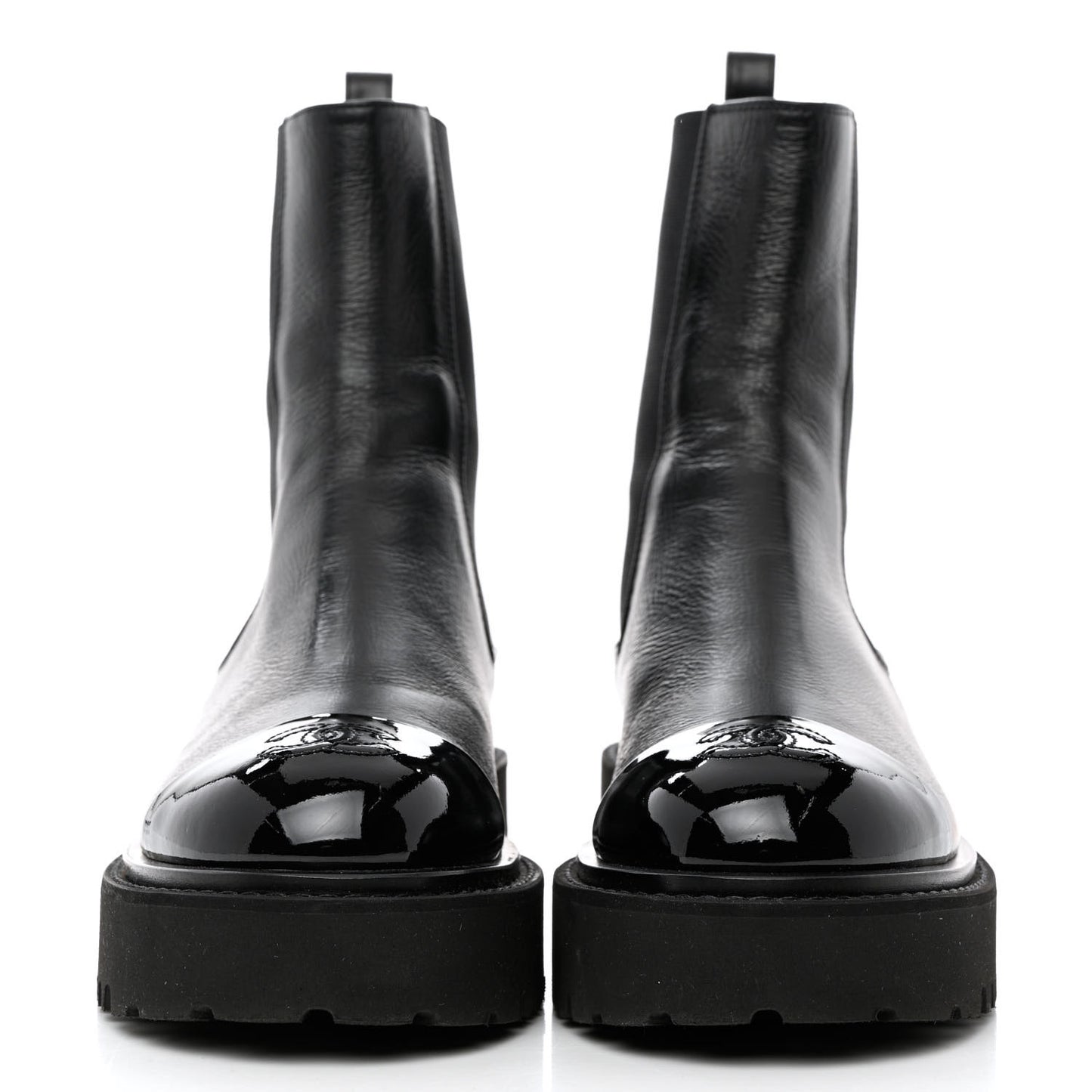 Crumpled Calfskin Patent Cap Toe Short Boots 37 Black