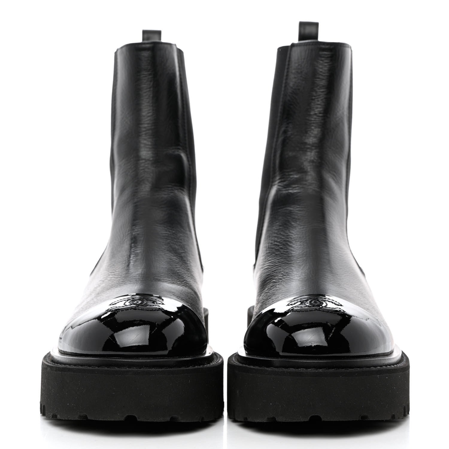 Chanel Crumpled Calfskin Patent Cap Toe Short Boots 37 Black 2 of 9