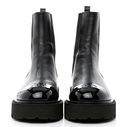 Chanel Crumpled Calfskin Patent Cap Toe Short Boots 37 Black 2 of 9