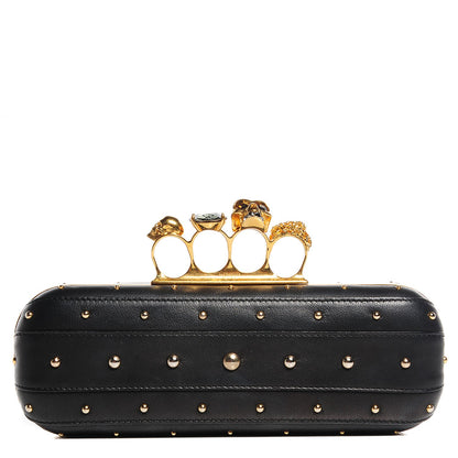 Alexander McQueen Nappa Leather Studded Skull Knuckle Box Long Clutch Black 1 of 8