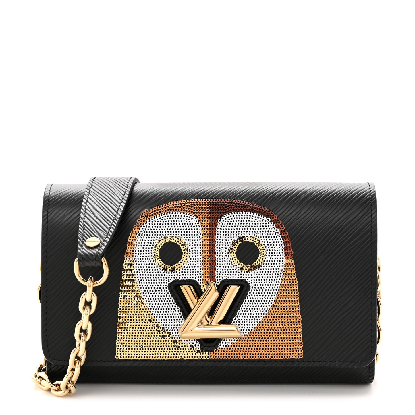 Epi Sequin Night Bird Twist Chain Wallet Black