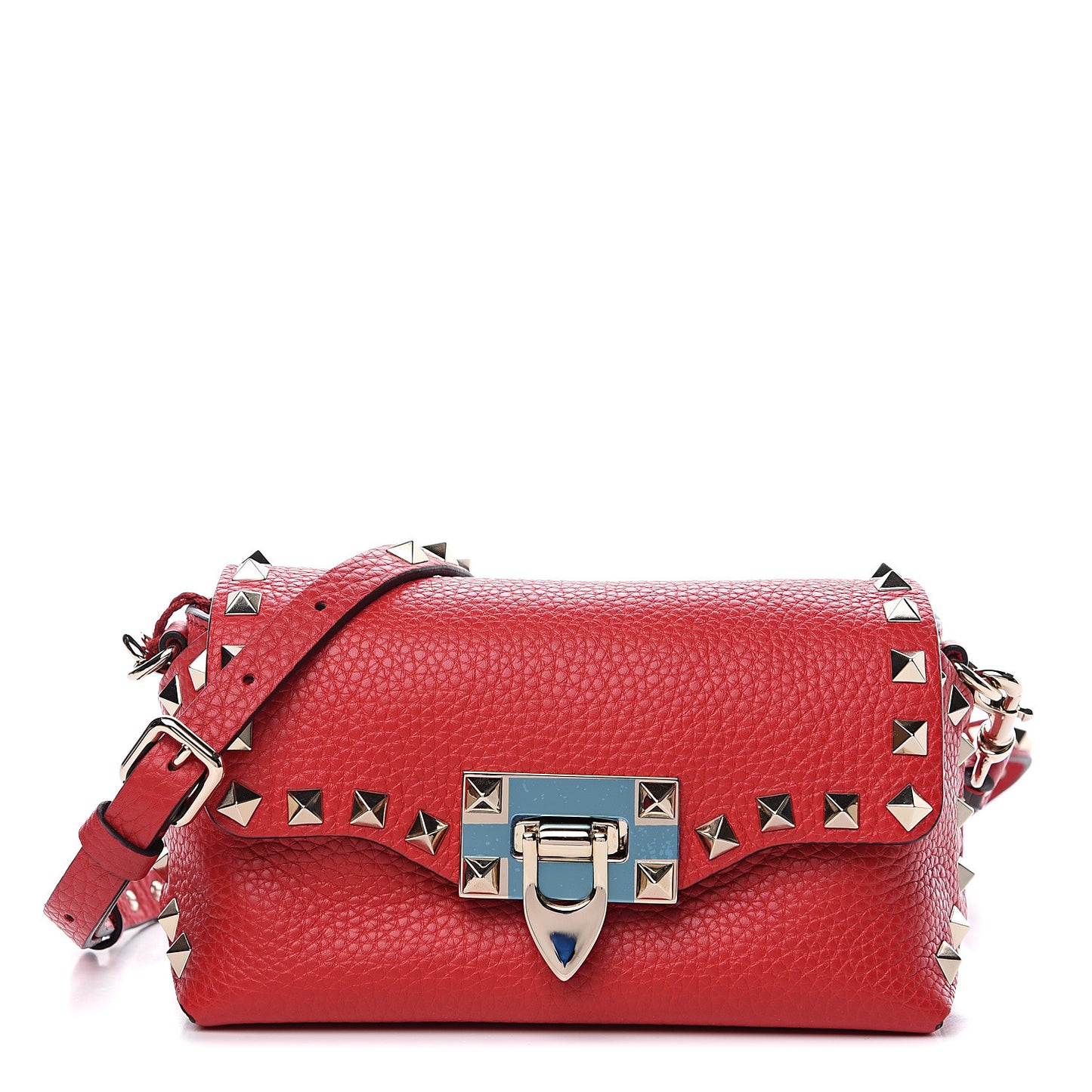 Pebbled Calfskin Mini Rockstud Crossbody Bag Rouge Pur