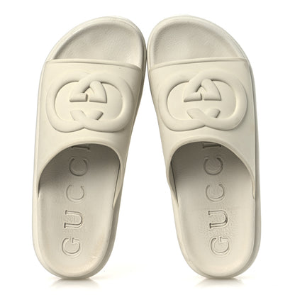 Gucci Soft Rubber Womens Interlocking G Platform 42mm Slide Sandals 40 Off White 2 of 17
