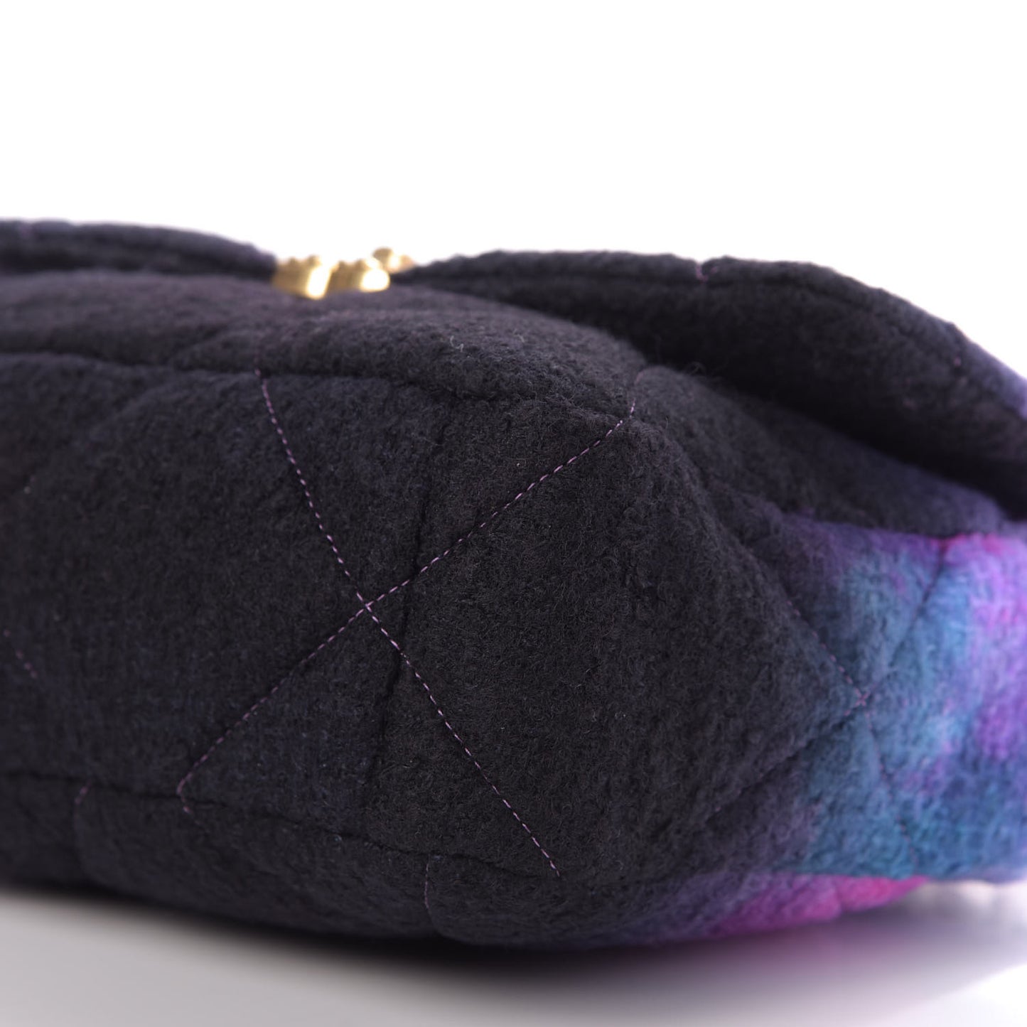 Wool Tweed Quilted Large 19 Flap Purple Black Blue