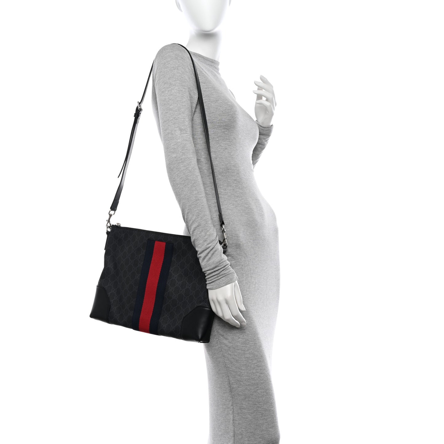 Soft GG Supreme Monogram Appia Calfskin Web East West Messenger Bag Black Grey